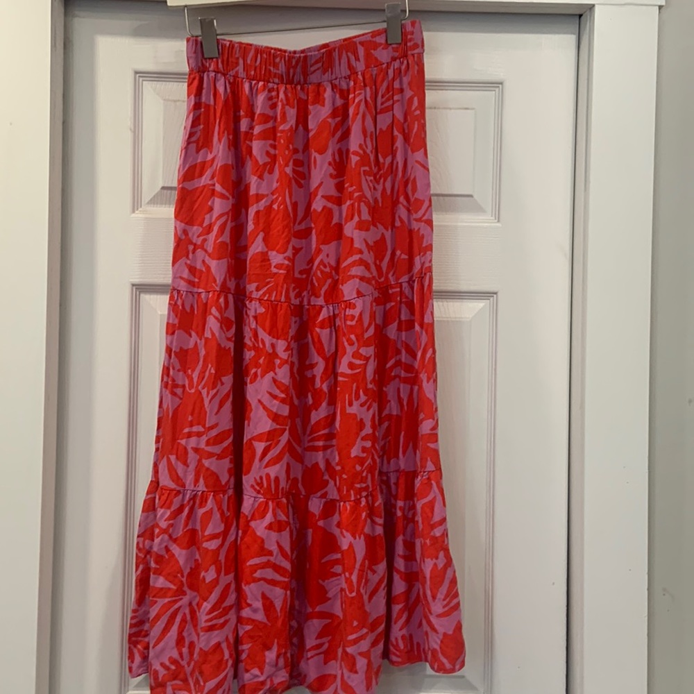 Loft Red and lavender long skirt elastic waist M